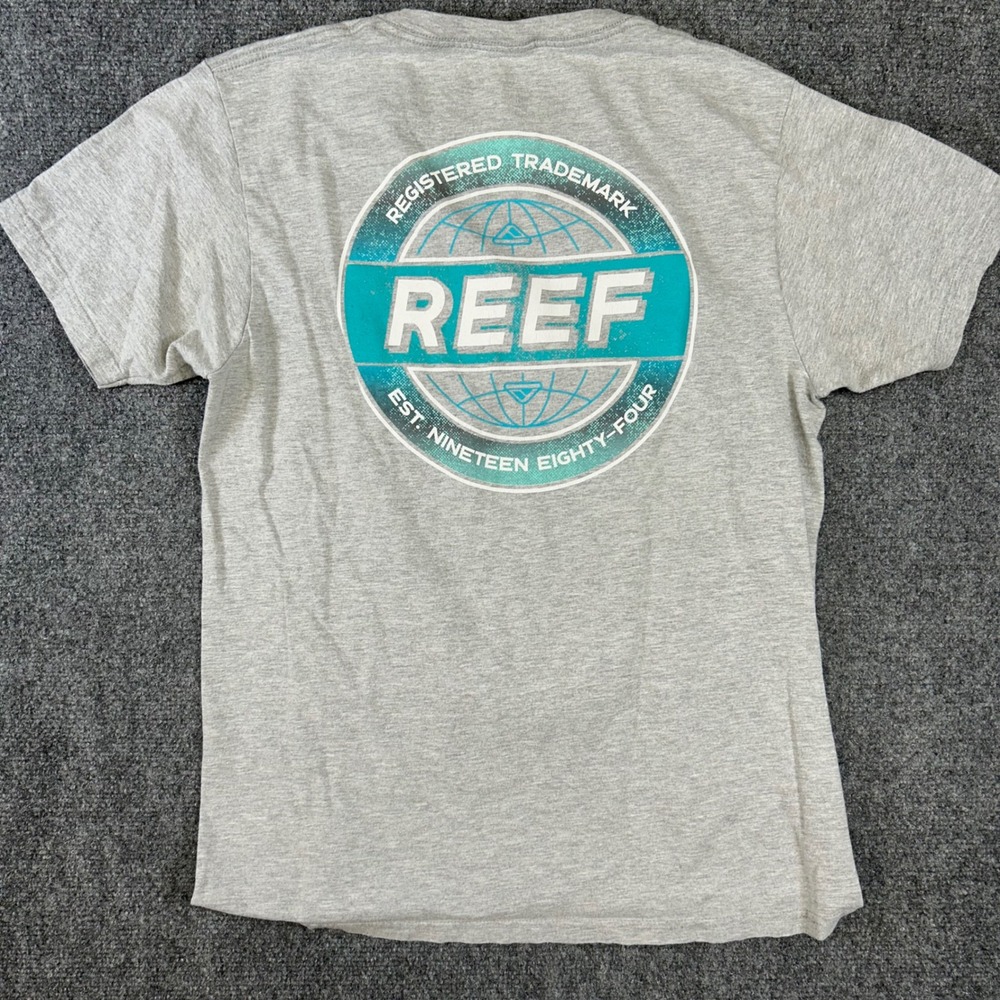 Reef Mens Graphic T-Shirt Heather Gray Short Sleeve Crew Neck Size M RM117508